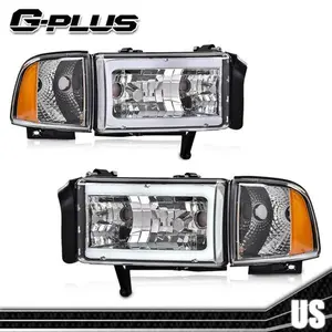 Fit For 1994-2002 Dodge Ram 1500 2500 3500 Amber Corner Chrome LED DRL Headlights