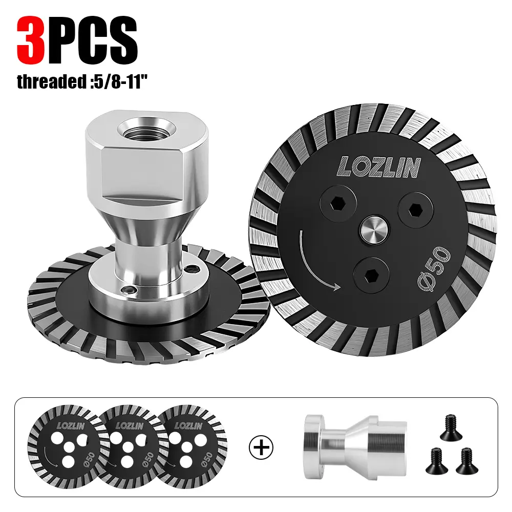 LOZLIN 2" Diamond Cutting & Grinding Discs with 5/8-11 Threaded Flange, Abrasive Grit Mini Saw Blades for Stone Finishing, Concrete, Tile, Marble Precision Work