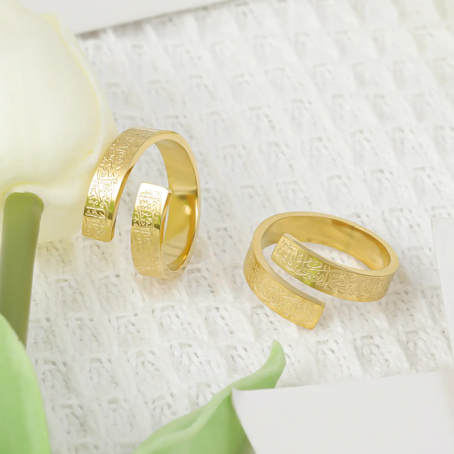 ALHAMDULILLAH|BAR RING Personalized Adjustable Double Arabic Rings Deep Engraving Stainless Steel Islamic Ring Remember Gift　　
