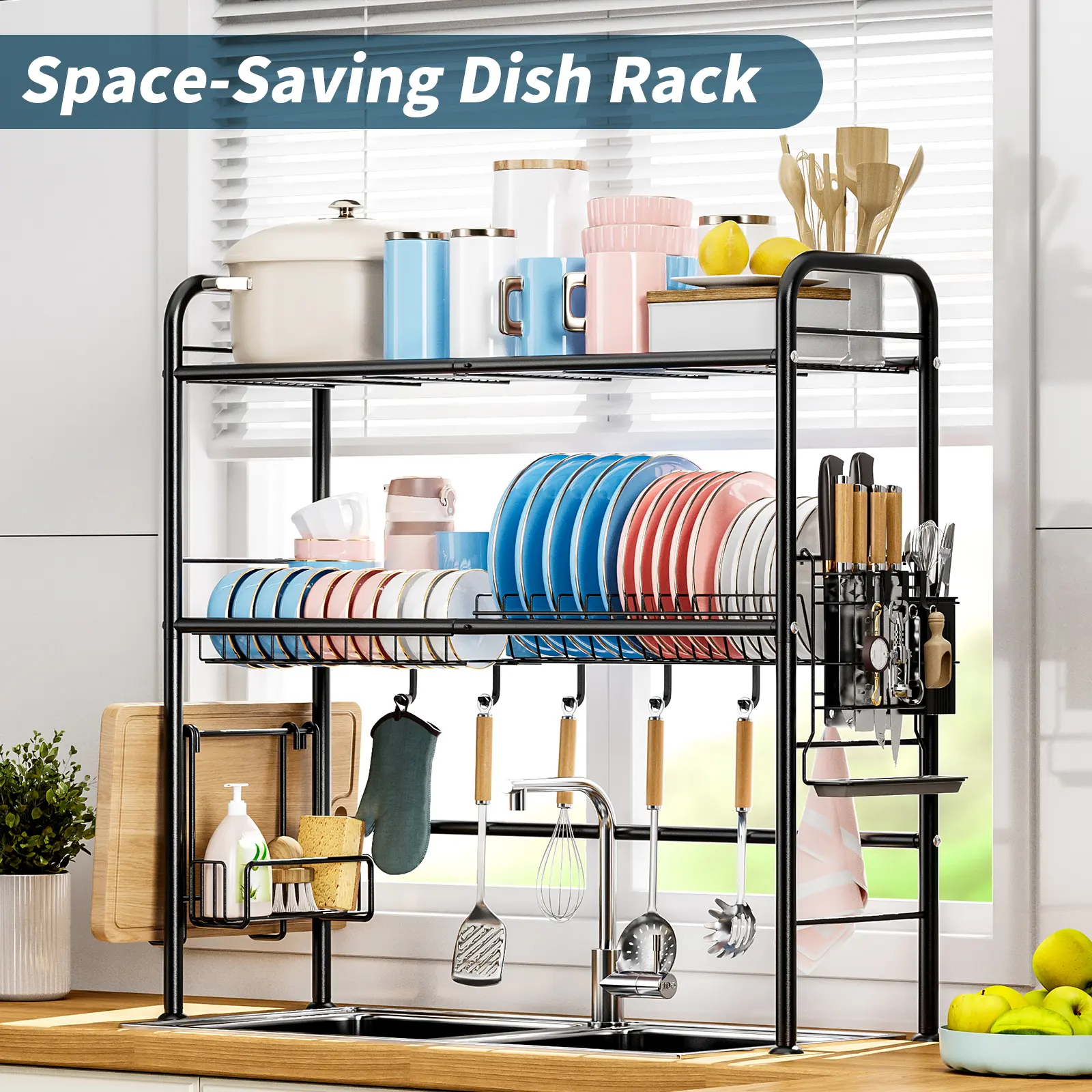 San Dream Over The Sink Dish Drying Rack Large Dishes Drainer 2-Tier Dish Drying Rack for Kitchen Dish Rack Countertop Organizer Metal Kitchen Sink Organizer Mount