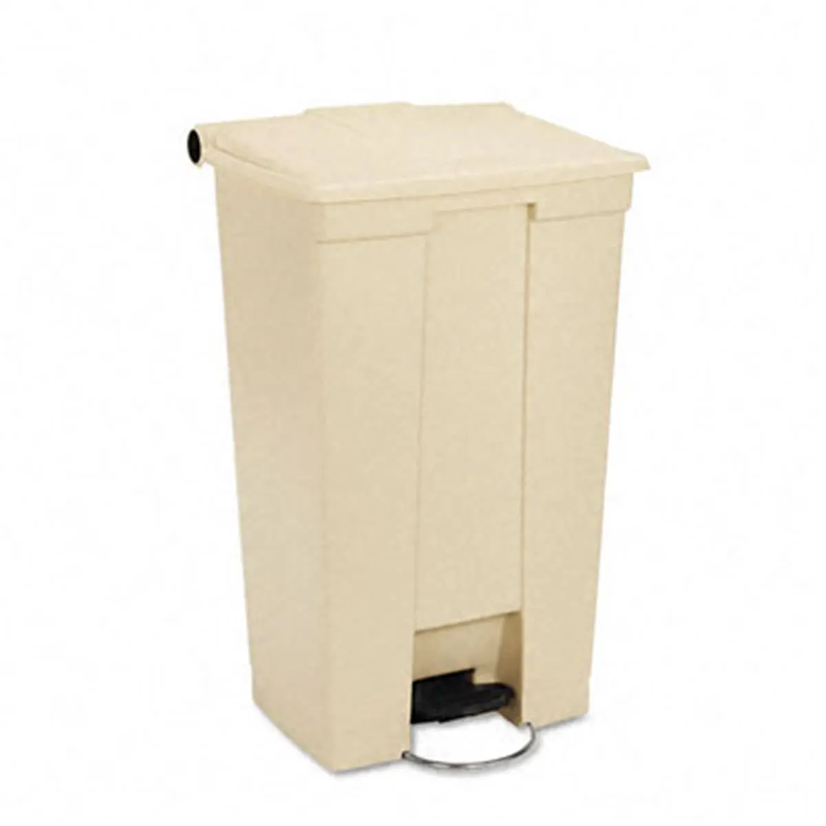 212 MAIN Fire-Safe Plastic Trash Storage Can, 23 Gal Rectangular Step-On Bin with Wheels, Leakproof Odor-Seal Lid for Nurseries, Beige