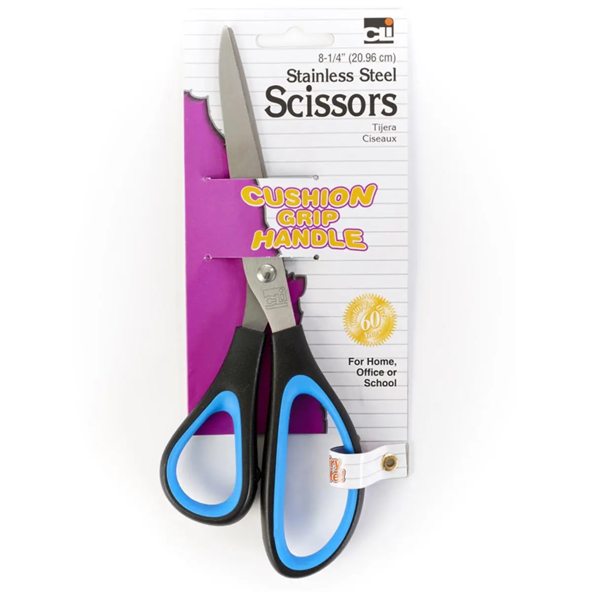 Charles Leonard 6-Pairs High Quality Plastic Home/Office Scissors - 8.25 in. Bent Tip, Stainless Steel Blades, Comfortable Cushion Grip Handles, 0.96 lbs, Age 14+, Grade 10, For Paper/Cloth Cutting