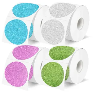 STARBOLING2" Round Holographic Thermal Labels for Thermal Printer Self-Adhesive Sticker Labels for Gift Wrapping & Custom Logo 4 Rolls Set Blue Silver Pink Green