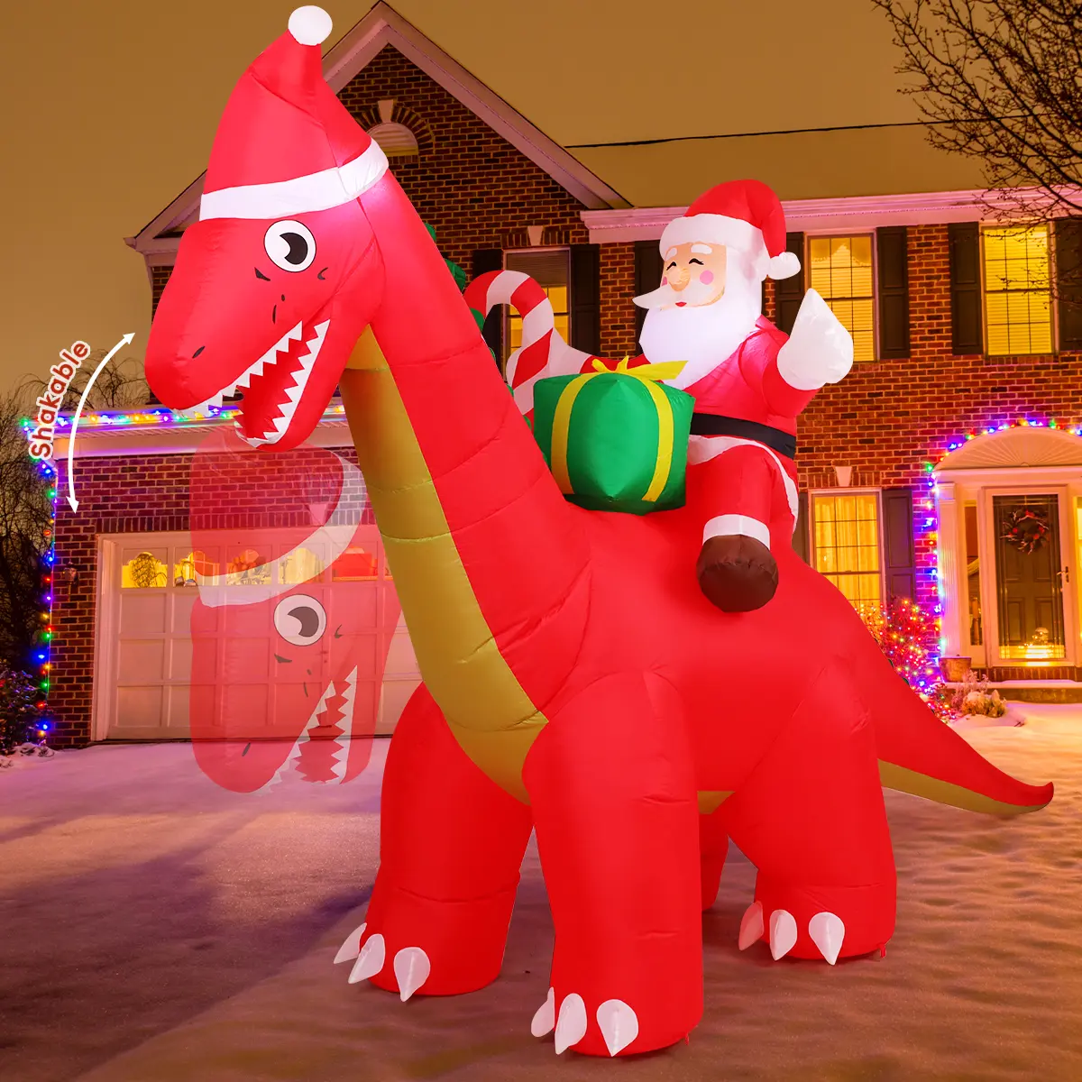 Christmas Inflatables Outdoor Decorations 8FT Santa Riding Dinosaur,Blow Up Santa Inflatable with Built-in LED Lights for Christmas Party Indoor Yard Lawn Garden Patio Decor