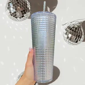 Silver Disco Grid 24 oz Tumbler