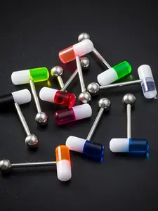 10pcs Colorful Capsule Tongue Ring, Acrylic Pill Tongue Piercing Jewelry, Stainless Steel Tongue Bar Barbell, Unisex Fashion Body Jewelry