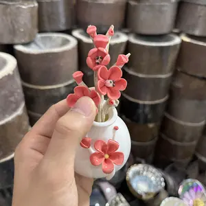 Adorable Mini White Ceramic Vase with Handcrafted Pink Floral Design-316