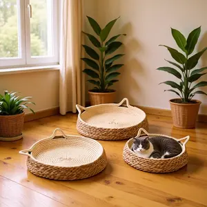 Cat Bed Summer Rattan Pet Bed for Small Cats Semi Enclosed Extra Large Cozy Kitten House