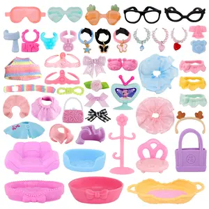 25 pc Mi-x accessories for toy pets, glasses collar bow skirt hat scarf headband bag jacket chair house  Compatible with toy Shorthair Cat Collie Husky Puppy Cocker Spaniel fox figure toy(B06)