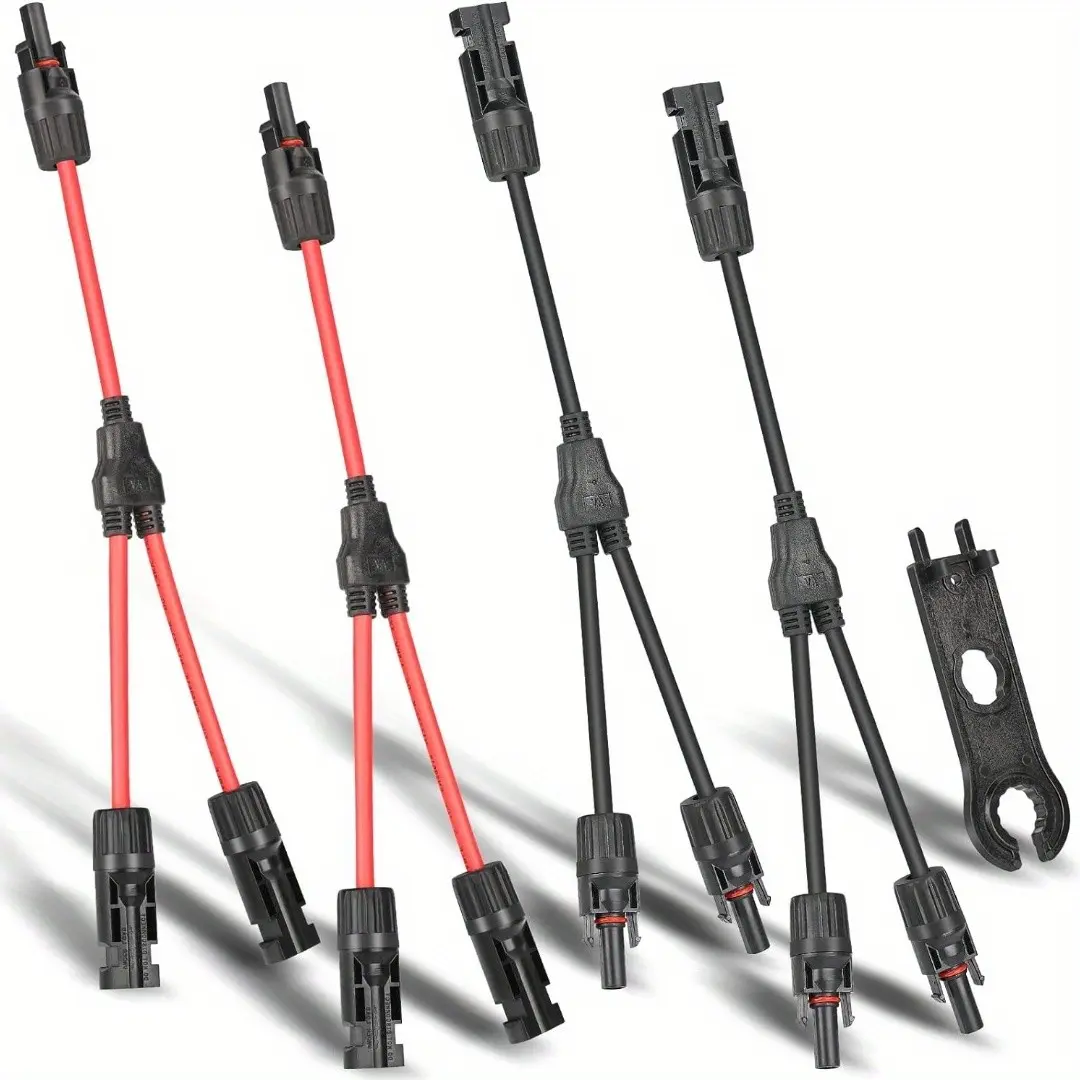 Home Improvement Y-Shaped MC4 Compatible Reinforced 2-Pair PV Connector Plugs, 20A Parallel Adapter Cable Kit with 1 x Black Y-Branch Solar Cable, Solar Panel Camping Accessory