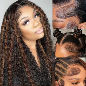 Ashimary 360 Invisi Strap Deep Wave Dark Highlight Pre Everthing 360 Lace Frontal Glueless Install Wig 180% Density Curly Hair