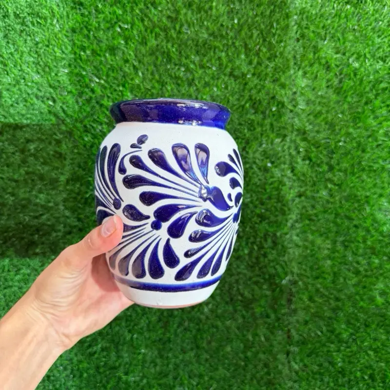 Handmade Engobe Cantarito Cielito Lindo- Cobalto-1 Liter.