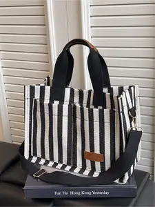 Fashionable Colorblock Striped Design Large Capacity Shoulder Crossbody Bags Tote Bag, Simple Casual Outdoor Handbag Stylish Versatile Bag for Everyday Use