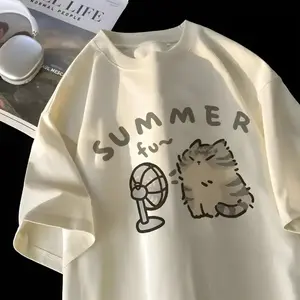 Summer Fun Cat T-Shirt Cute Cartoon Kitty Graphic Tee, Aesthetic Kawaii Style Shirt, Casual Unisex Cotton Tee, Gift for Women Men