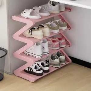 4-Layer Z Shaped Shoe Rack, Stackable Easy-to-Assemble Shoe Storage Organizer for Home, Dorm & School,Space Saving Stackable Shoe Organizer for Living Room & Dorm