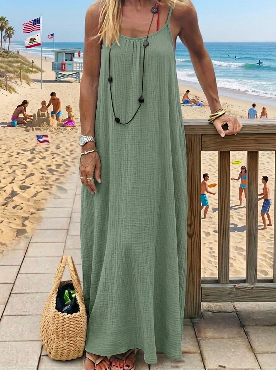 2026 S/S New Arrival Women's Solid Color Cami Spaghetti Strap Loungewear Dress, Elegant Sleeveless Long Dress for Summer, Ladies Sleepwear for Indoor Wear | Loose-Fit Cozy Home Essential Comfortable for Home, Travel