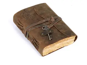 Vintage Handmade Leather Journal with Compass Antique Deckle Edge Paper 5x7 240 Pages
