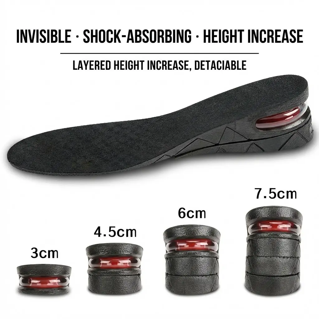 Detachable Height Booster Insoles for Adults - 1 Pair Footwear Inserts, Adjustable Height 6cm-2.36inch, Invisible Air Cushion, Shock-Absorbing, Breathable, Flexible, High-Elastic PVC, All Seasons Supportive Soles,sohochic