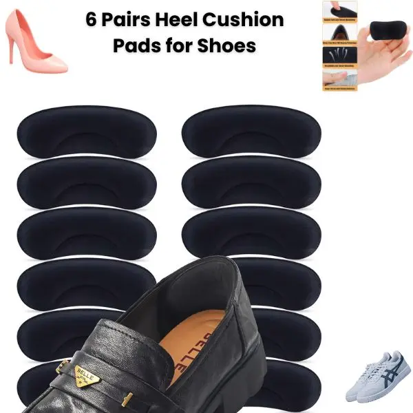 6 Pairs Heel Cushion Pads for Shoes Too Big, Shoe Heel Grips & Inserts, Anti-Slip Heel Protectors for Blister Prevention, Shoe Size Reducer for Women & Men