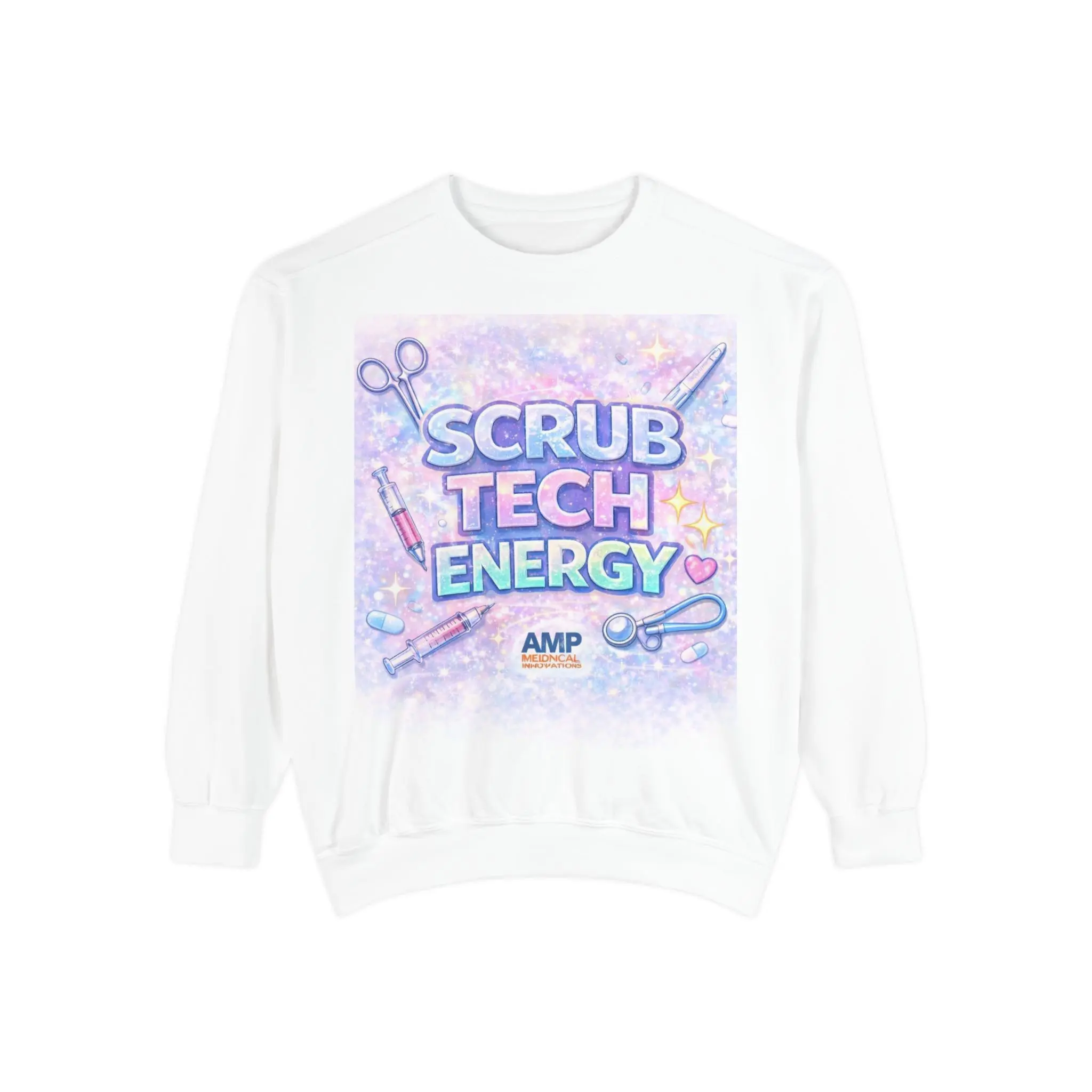 Women's Scrub Techs Long Sleeve Cotton-Blend Sweatshirt - Baggy Oversize Crewneck, Relaxed Fit, Ribbed Trim, Embroidery Option, Half-Moon Back, All Seasons, Pullover Tops, Hospital Use, Polyester-Infused, Do Not Dry Clean