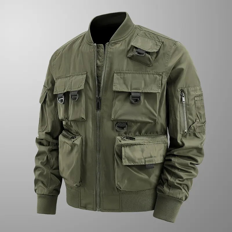 Outdoor Windproof Zip Jacket Men's Vintage Baseball Suit Multi-Pocket Wear Tooling Jacket Tactical Jacket Fashion Farm coat Long Sleeve Stylish