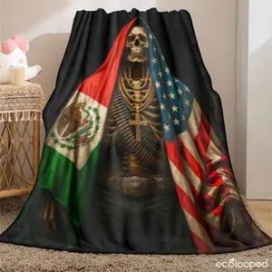 Skeleton Blanket USA Mexico Flag Print Soft Cozy Warm Lightweight  Perfect for Sofa Bed Travel Home Decor Memorial Day Gift Patriotic Events A multi-functional and beautiful blanket suitable for decoration, use and as a gift