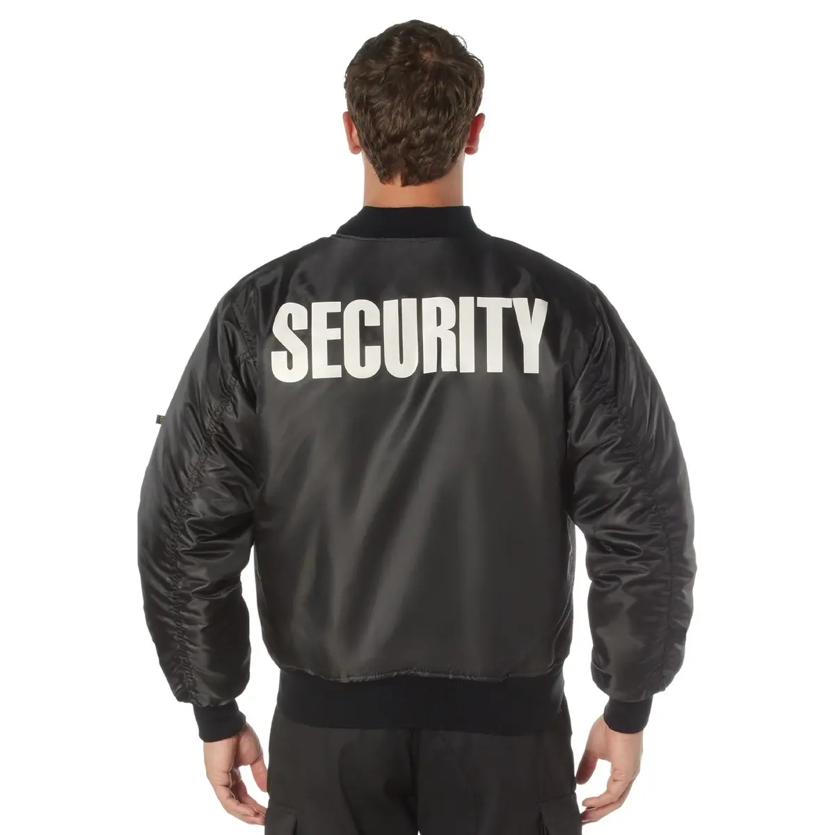 ROTHCO Men's MA-1 Security Flight Jacket, Classic Nylon Bomber Coat with Reversible Orange Lining for Cold Weather, Longsleeves, Tops, Duty, 100% Nylon, Print Letters, Bomber Look, Extra Full, Party, Athletic, Menswear, Shell, Pocket, Utility, Zipper, 2 O