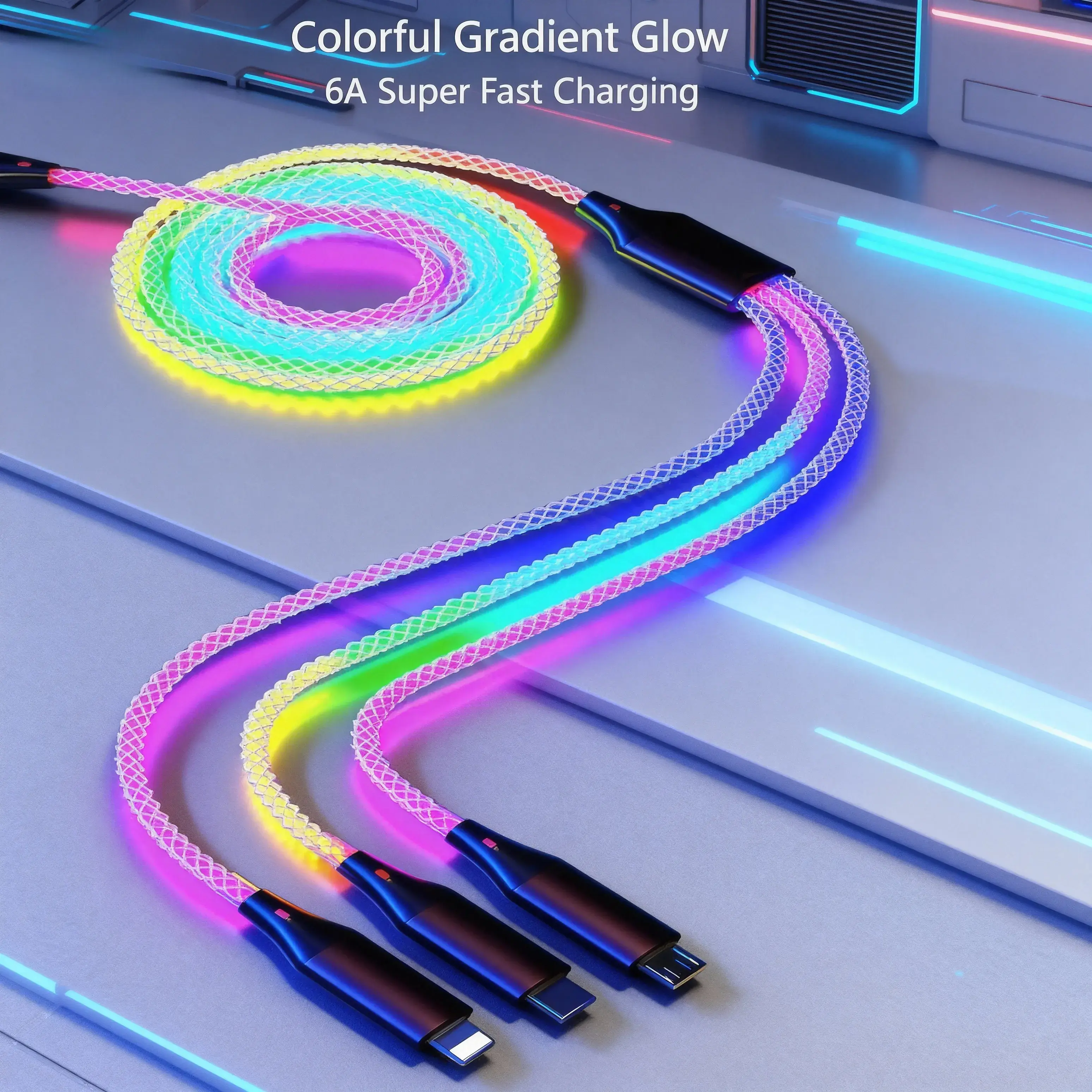 120W LED 3-in-1 USB-C Charging Cable