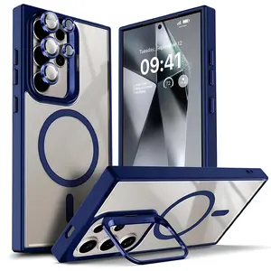 Magnetic Magsafe-Compatible Smartphone Case for Samsung Galaxy S26 S25 S24 Ultra Plus, with Built-in Stand, Camera Lens Protector, Anti-Yellowing & Scratch-Resistant Transparent Back Cover, Wireless Charging Support, Phone Accessories | MothersDayGift, Ce