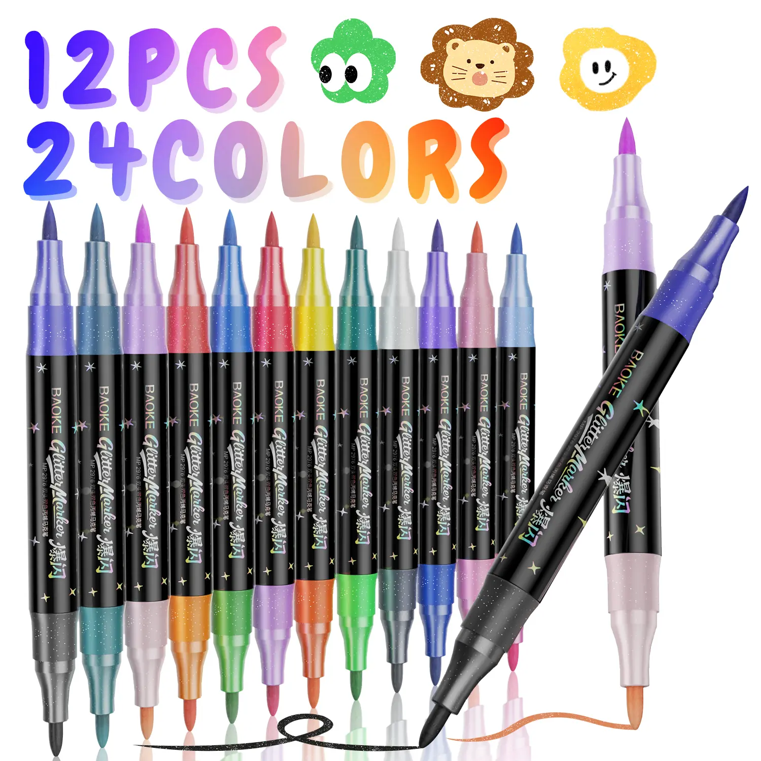 12 Double Brush Tip Watercolor Pens, 24 Colors Total – Each Pen Features Two Brush Ends, Excellent for Coloring Books, Fashion Illustration, Mixed Media, Art Journals & Relaxing Hobbies BackToSchool