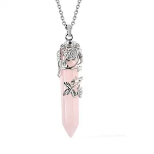 Real Natural Healing Crystal Necklaces for Women 24" with Lobster Clasp - Gemstone Necklaces for Women with Flower Wrapped Crystal Pendant Necklace Crystal Jewelry Christmas Gifts for Women