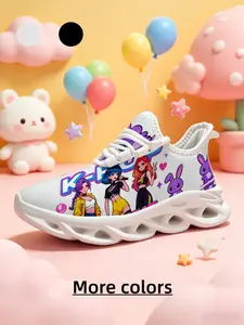 1 Pair Soft Elastic Thick Sole Breathable & Lightweight Colorful Contrast Color Girl Group Style Kids Sneakers, Children's Day Gift, Versatile for Daily Wear, Trendy Idol Print, Sweet Cool Girl Style Casual Shoes