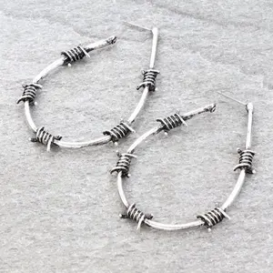 Western Barbed Wire Teardrop Stud Earrings Lightweight Available in Silver Color, Bronze or Patina Unique Design