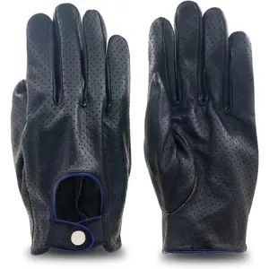 Mens Full Mesh Leather Driving Gloves Unlined -Soft and Thin Italian Lambskin