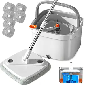 TIKAAATOK Spin Mop and Bucket System with Upgraded Dual Compartment Tank Includes Thick Washable Microfiber Cleaning Cloth 360 Degree Rotating White