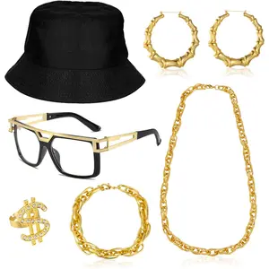 80s 90s Accessories Women's Men's Hip Hop Costume Kits Old School Rapper Jewelry Necklaces Vintage Earrings