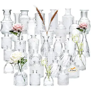Set of 32 bud vases for flowers small vintage glass bottles for rustic wedding centerpieces and home decor