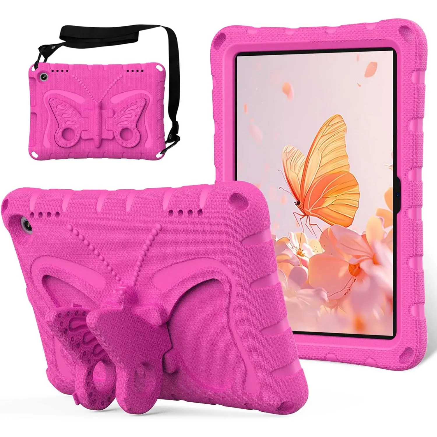 For Kindle Fire HD8 (2020/2022)  girl Tablet Case Butterfly Wings Kickstand EVA Material Light Weight Shockproof Rugged Heavy Duty  Case for Kindle Fire HD8 Plus (2020/2022) (Rose red)