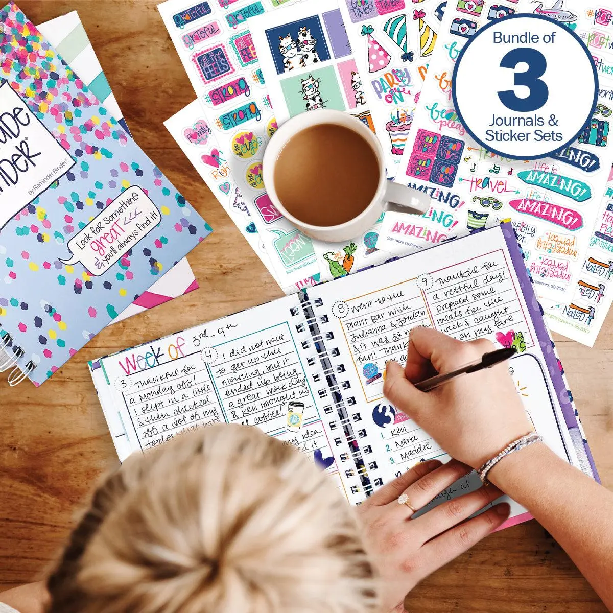 3-Pack Gratitude Spiral Notebook Stationery Gift Sets, Including Gratitude Journals and Sticker Sets