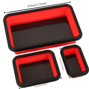 3 Piece Set of Rectangular Silicone Tray Foldable Magnetic Parts Tray Printable Logo Magnetic Storage Plate Tableware Coasters Printed Access Organize Red tool box