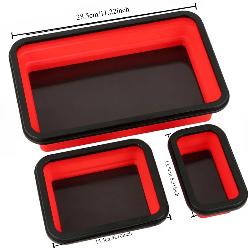 3-Pack Rectangular Collapsible Silicone Storage Trays - Portable Tool Organizer to Organize Screws, Nuts, Bolts, Magnetic Parts with Easy Access & Personalized Touch