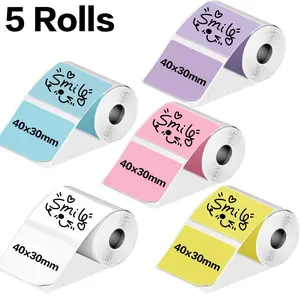 5 Rolls Thermal Paper Labels for Printers Set, Thermal Printer Stickers, Colorful 40x30mm, Blue, Compatible with M100 M110 B1 B2 B3s, Clear Printing