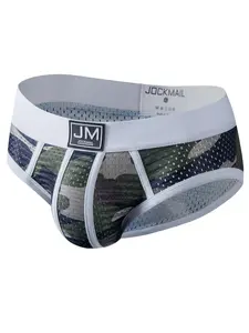 Men's Regular Fit Colorblock Camo Print Mesh Briefs, Breathable Comfy Soft Underpants For Daily Wear, Men's Underwear Bottoms For All Seasons, Menswear