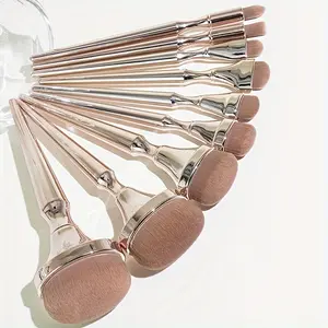 9-Piece Gold-Plated Makeup Brush Set Toothbrush-Shaped Electroplated Handle for Loose Powder Blush High-End Christmas Gift