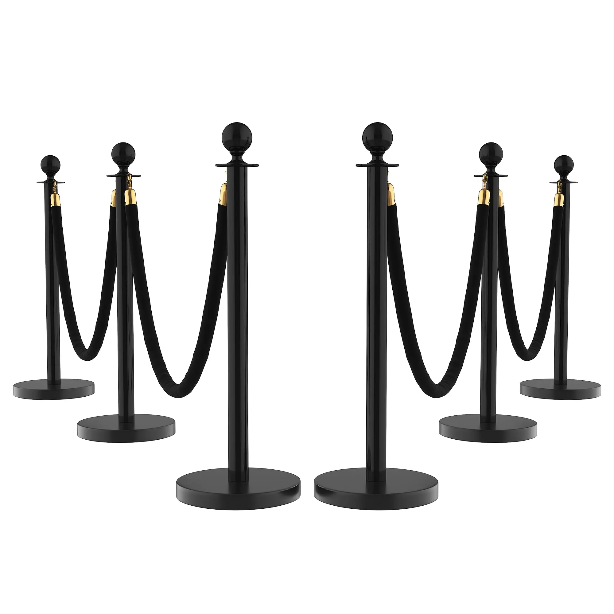 6Pcs Plastic Black Stanchion and Velvet Rope Set - 5.1cm Diameter Crowd Control Barriers with Retractable Belts, Hollow Bases, Red Carpet Posts for Concerts, Event Management (Home Improvement, Garden Decor Supplies), Durability