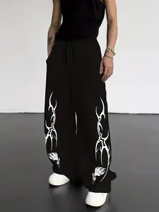 Men's Printed Casual Sweatpants, Summer Loose Fit Drawstring Cargo Long Pants, Casual Fashion Trousers, Japanese Style, All Seasons, Comfortable Trousers