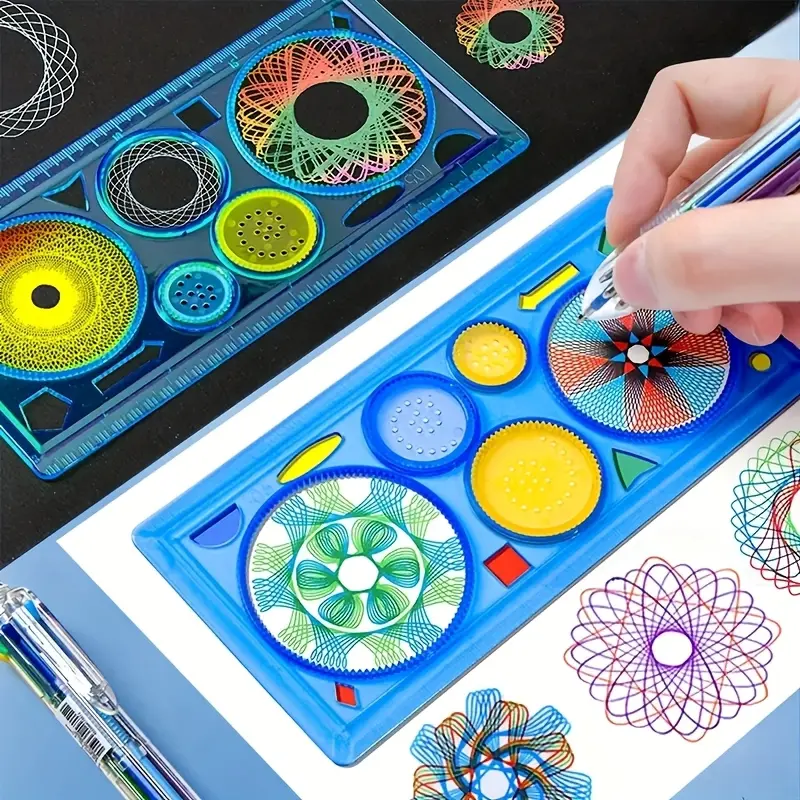 DIY Drawing Ruler Kit, Sketching Set, Plastic Measuring Tool for Artists, Art Materials, Office Supplies and School Supplies, Visual Learning Tools, Essential Crafting Accessory with Markers and Stencils, Classroom Decoration