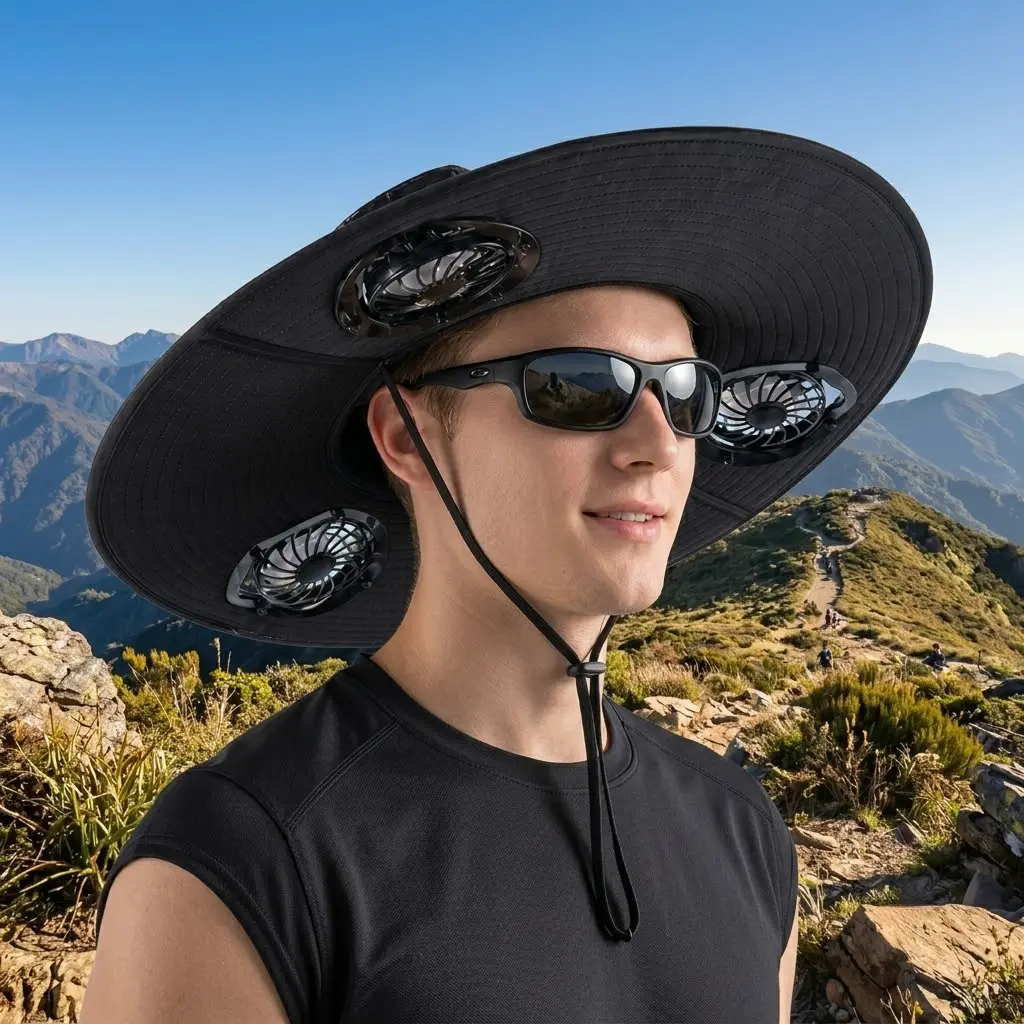 2026 New Outdoor Hat With Three Solar Fan — Sun Protection Hat with Solar Fan,Three-Power Rechargeable Fan,Outdoor Water-Resistant hat, Ideal for Sporting Events, Fishing, Sports, Outdoor work, Unisex Design Summerwins