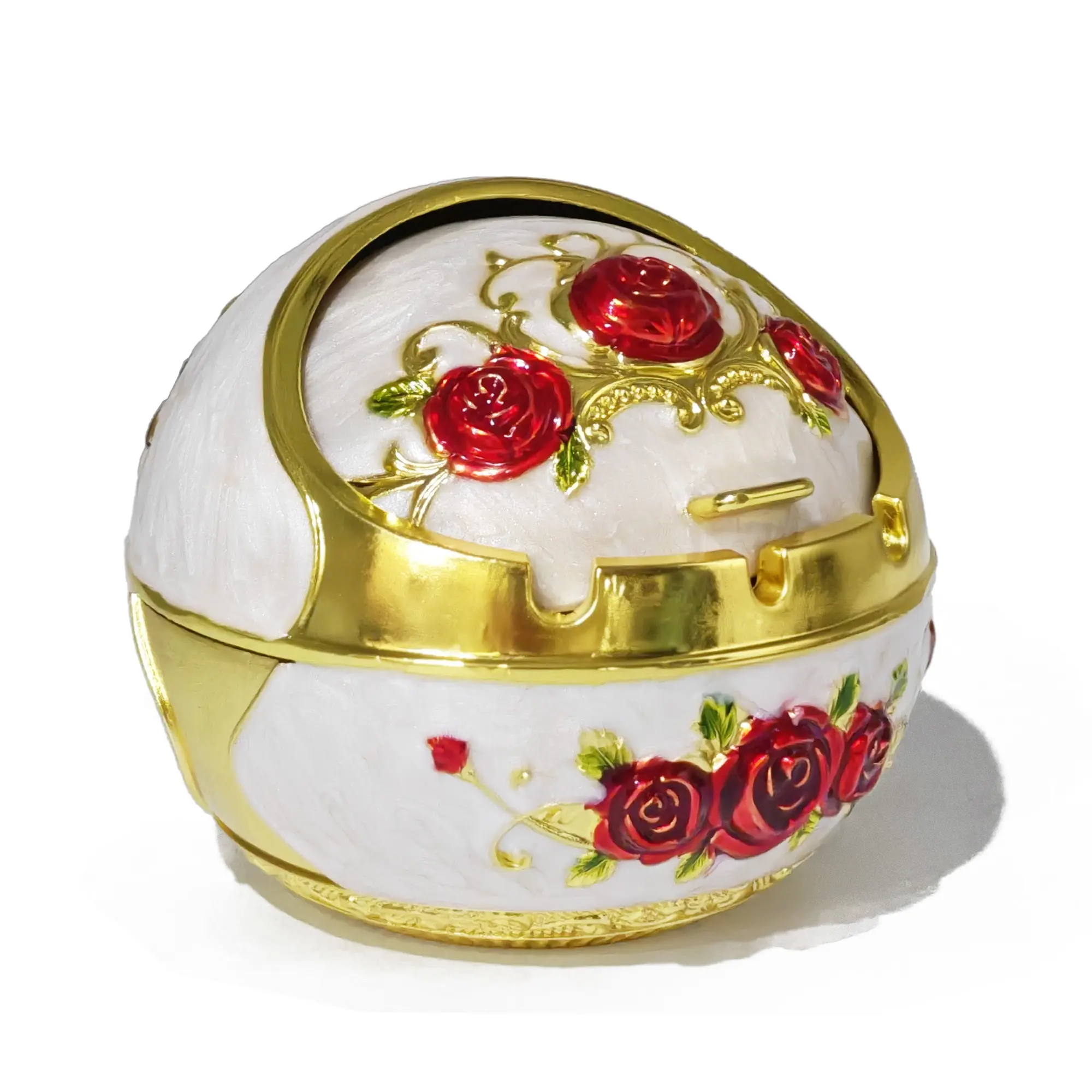 Retro Zinc Alloy-Aluminium Sealed Lid Ashtray, Peacock Pattern Compact Decoration, Windproof Ash Storage, Room Accessories, Practical Home Decor Gift for Living Room Countertop Display