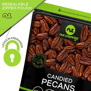 Nut Cravings Candied Pecans Honey Glazed Praline - No Shell All Natural Healthy Keto Friendly Vegan Kosher Bulk Nuts Resealable Bag Snack Protein US